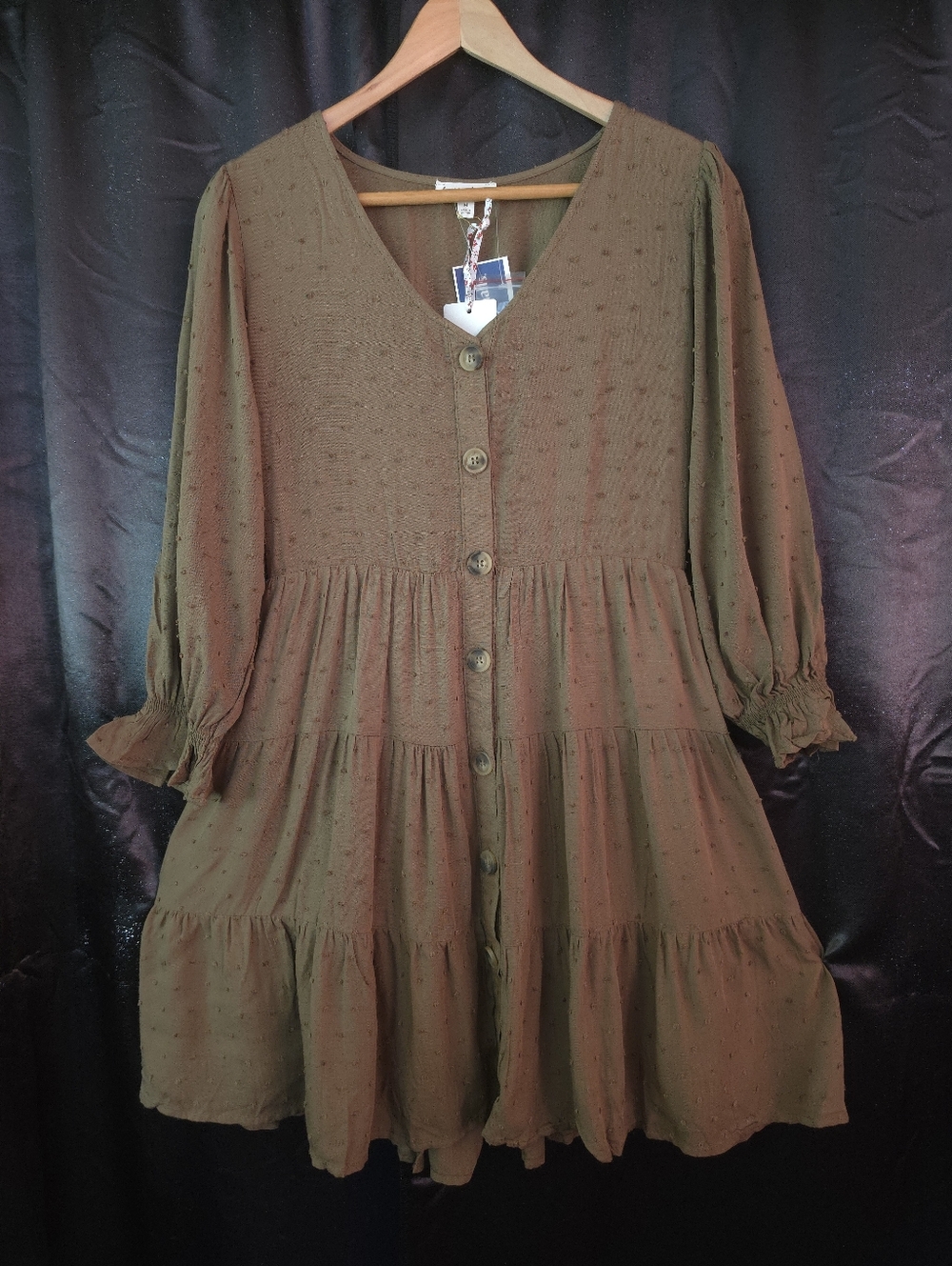 Anthropologie - By The River - Babydoll Olive Mini Dress M